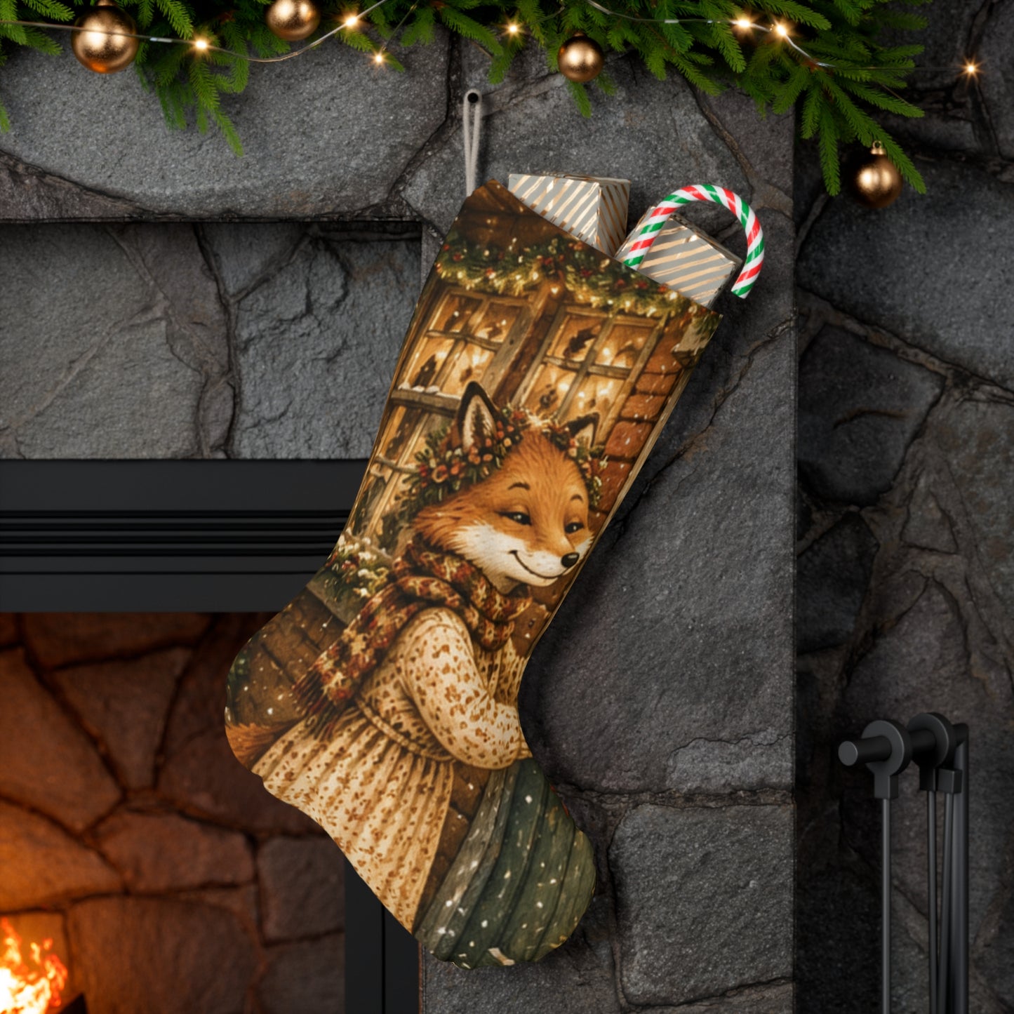 Fern’s Cozy Christmas Welcome Home Reversible Stocking – Fern & Wreath