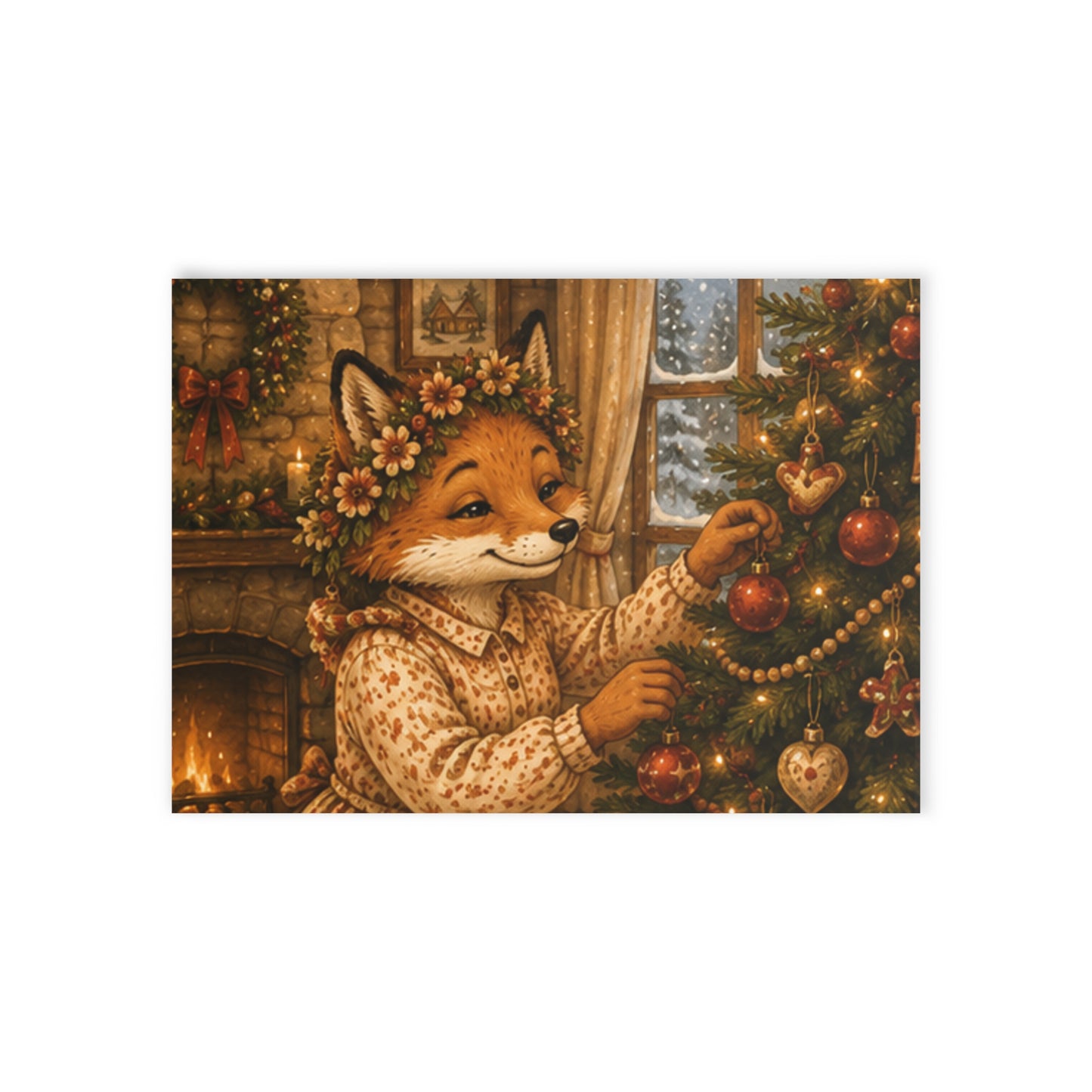 Fern’s Cozy Christmas Reversible Holiday Postcard – Wreath & Tree