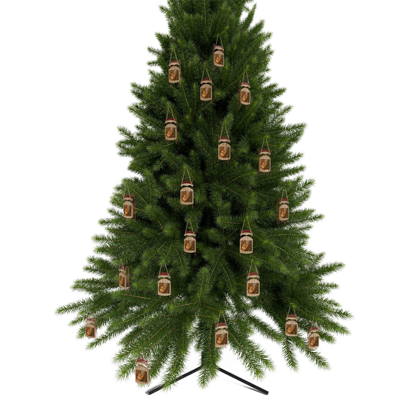 Fern’s Cozy Christmas Tree Adventure Wooden Sled Ornament