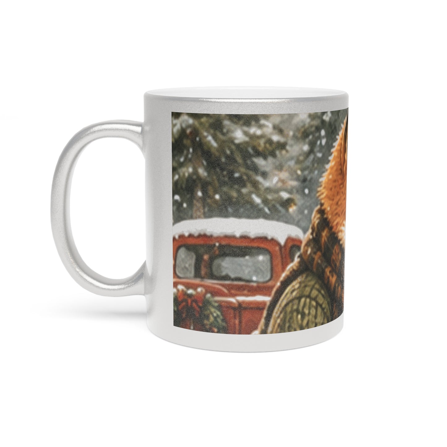 Christmas Metallic Mug Silver or Gold – Woodland Tree Adventure Holiday Mug | Finn's Kozy Fox Cottage