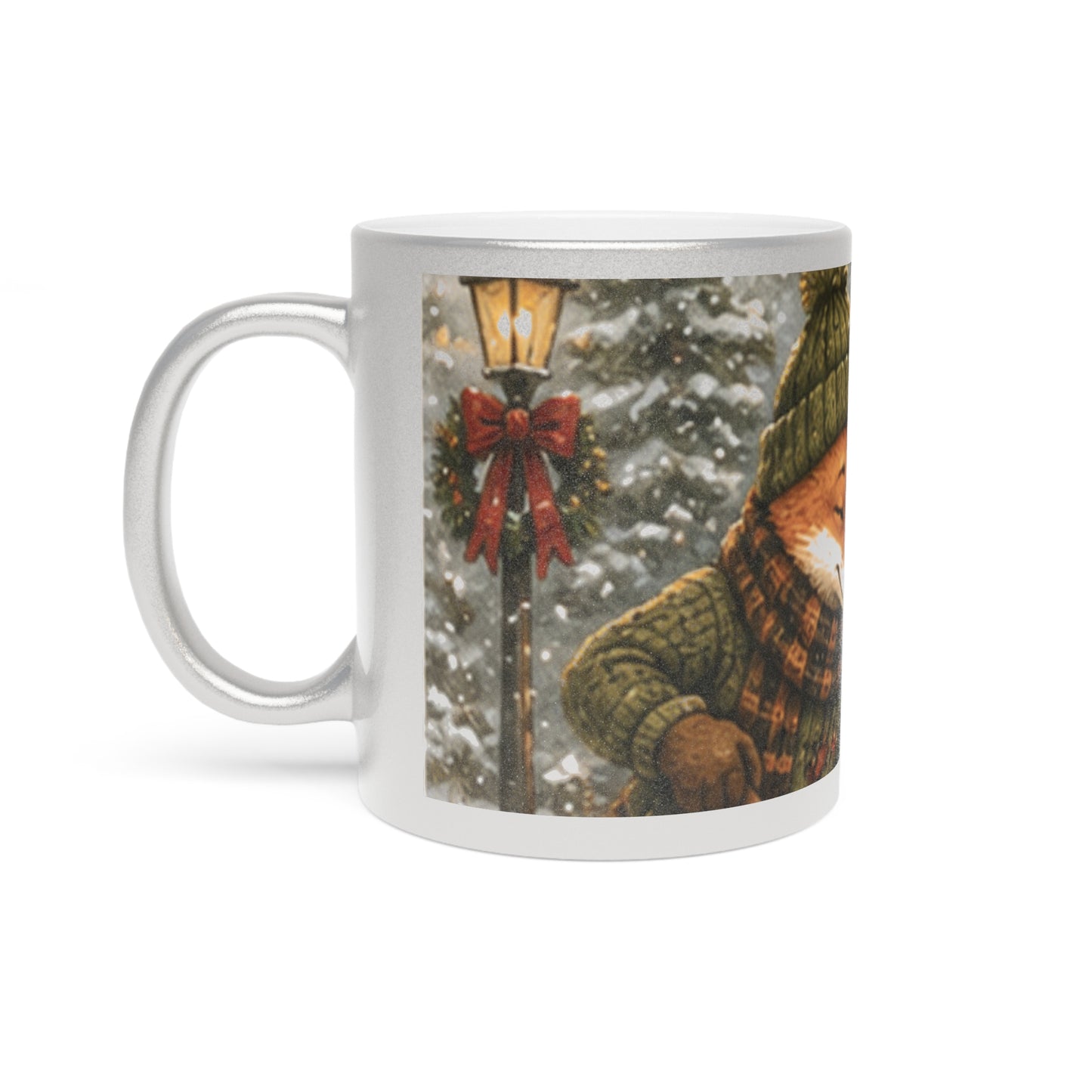 Metallic Coffee Mug Silver or Gold – Woodland Fox Holiday Mug | Finn's Kozy Fox Cottage