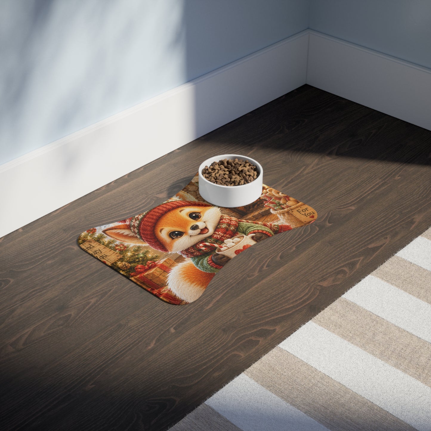 Christmas Pet Feeding Mat for Dogs & Cats – Festive Holiday Placemat, Anti-Slip | Lil Pip's Kozy Fox Cottage Collection
