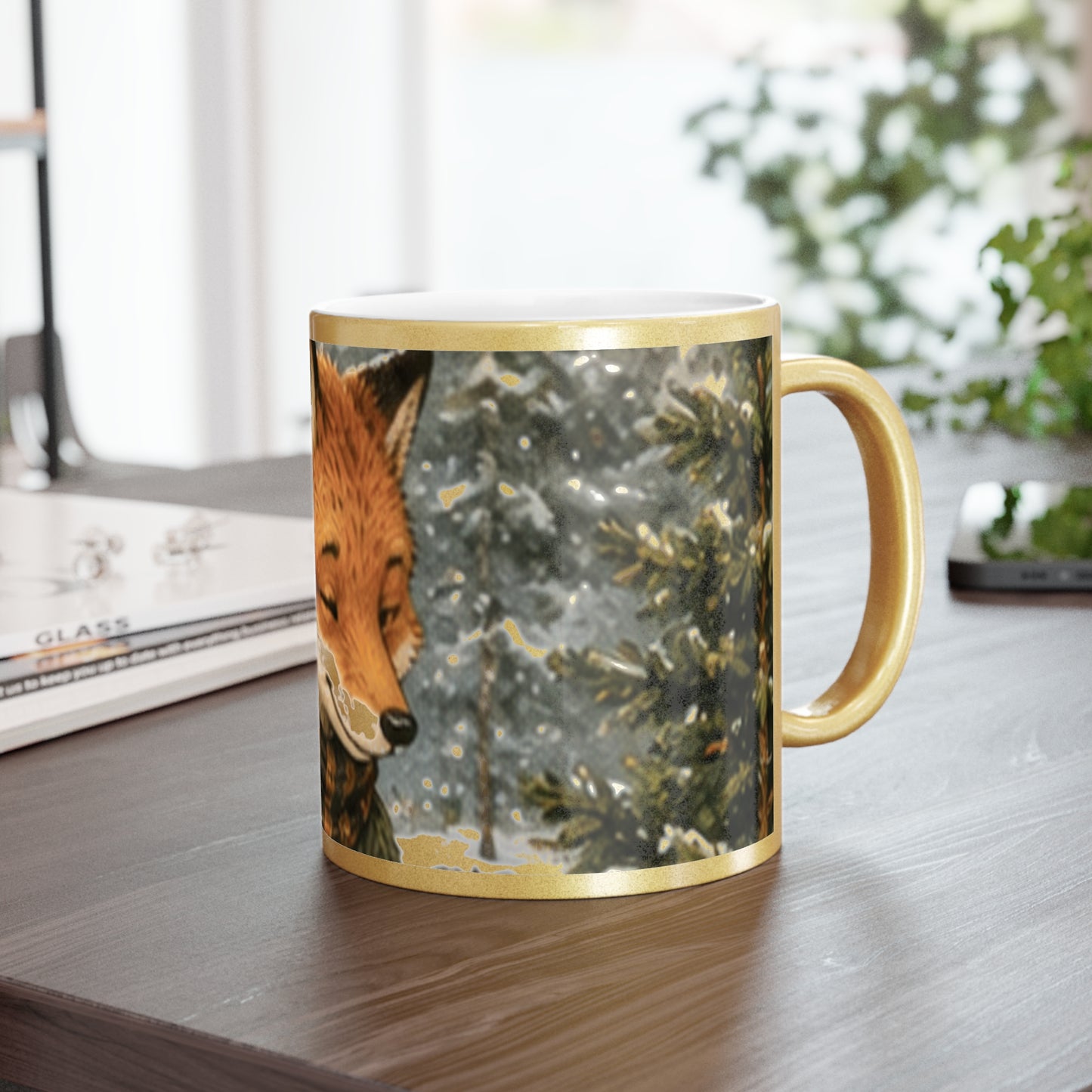Christmas Metallic Mug Silver or Gold – Woodland Tree Adventure Holiday Mug | Finn's Kozy Fox Cottage
