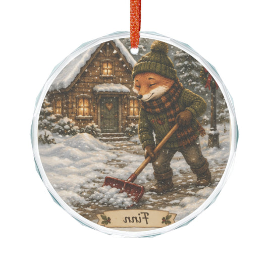 Finn’s Cozy Christmas Snow Day Glass Ornament