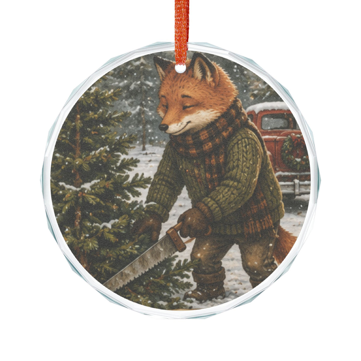 Finn’s Cozy Christmas Tree Adventure Glass Ornament