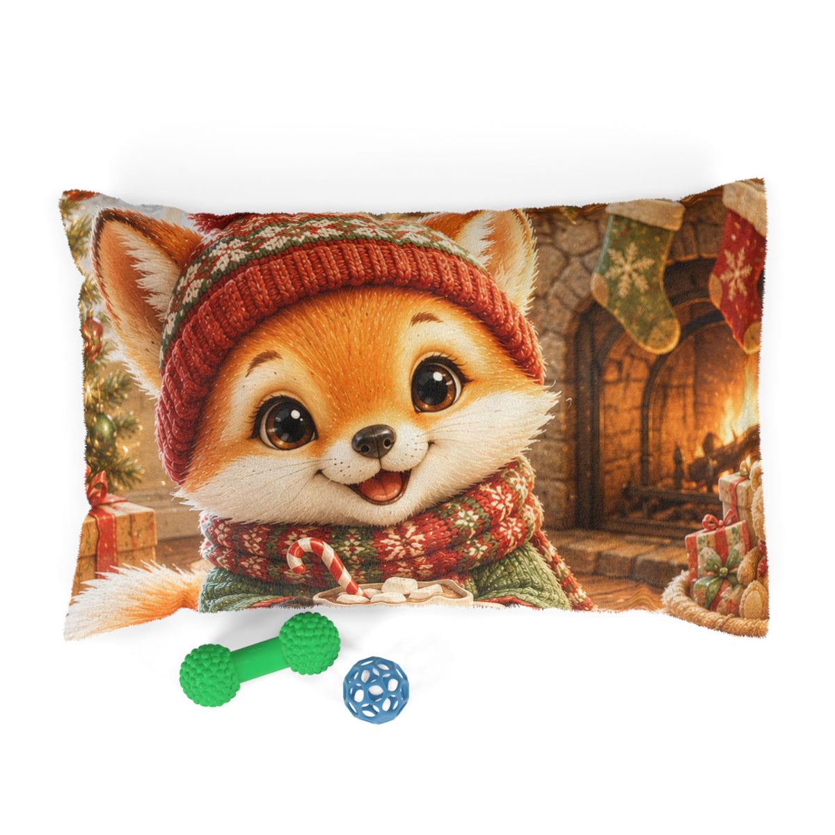 Christmas Pet Bed for Dogs & Cats – Cozy Holiday Dog & Cat Bed, 3 Sizes | Lil Pip's Kozy Fox Cottage Collection