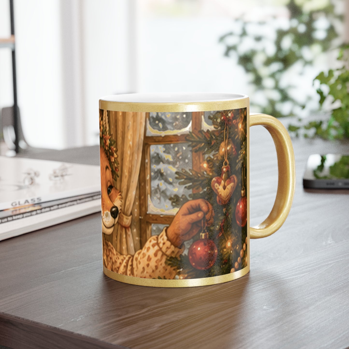 Metallic Coffee Mug Silver or Gold – Woodland Fox Holiday Mug | Fern's Kozy Fox Cottage