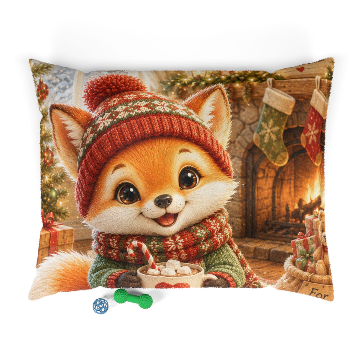Christmas Pet Bed for Dogs & Cats – Cozy Holiday Dog & Cat Bed, 3 Sizes | Lil Pip's Kozy Fox Cottage Collection