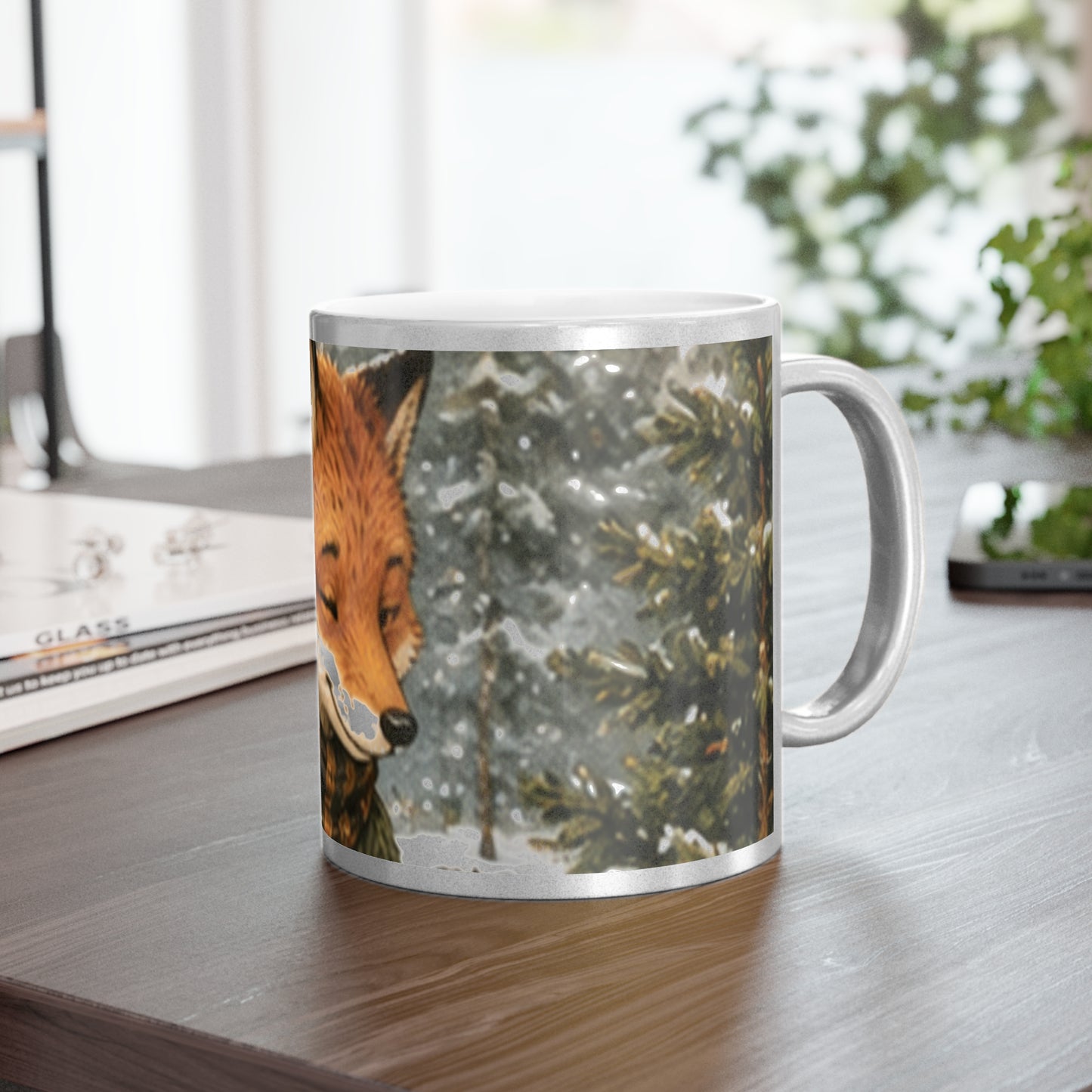Christmas Metallic Mug Silver or Gold – Woodland Tree Adventure Holiday Mug | Finn's Kozy Fox Cottage
