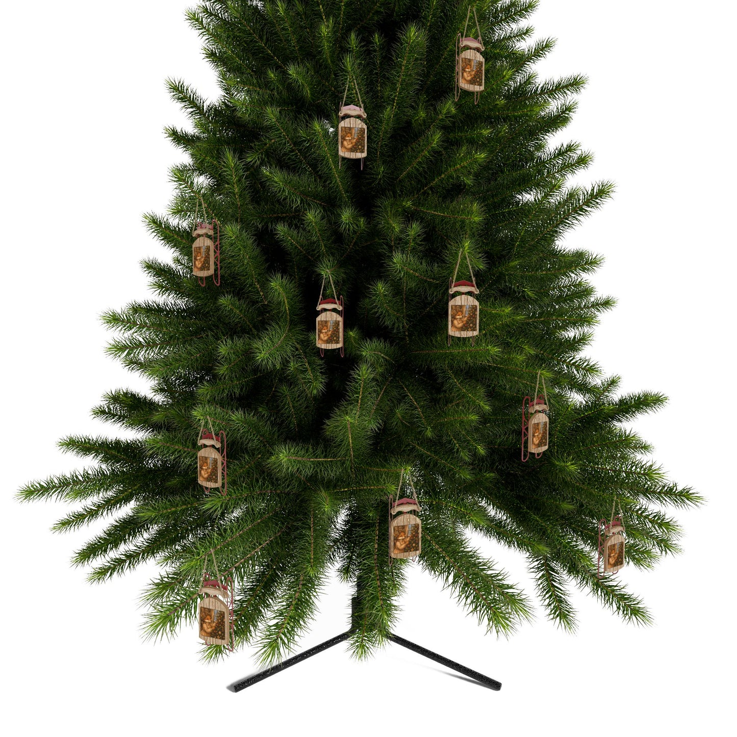 Fern’s Cozy Christmas Tree Adventure Wooden Sled Ornament