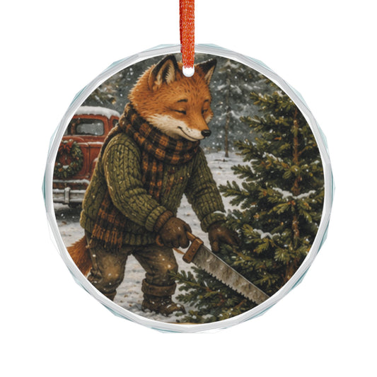 Finn’s Cozy Christmas Tree Adventure Glass Ornament