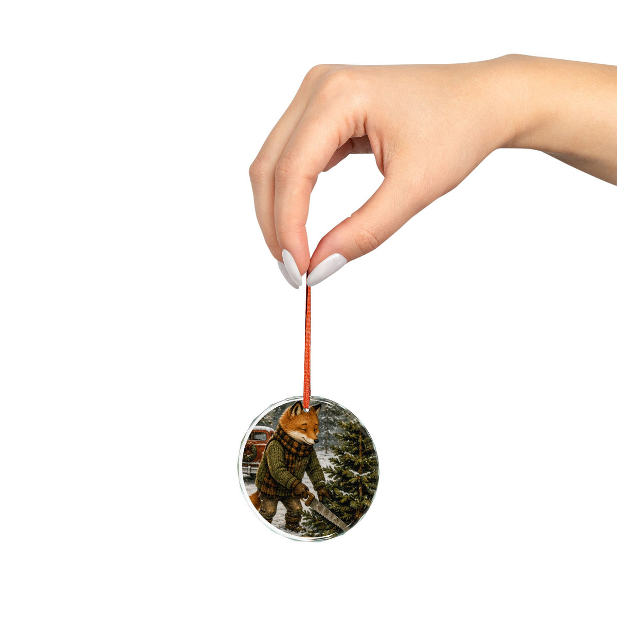 Finn’s Cozy Christmas Tree Adventure Glass Ornament