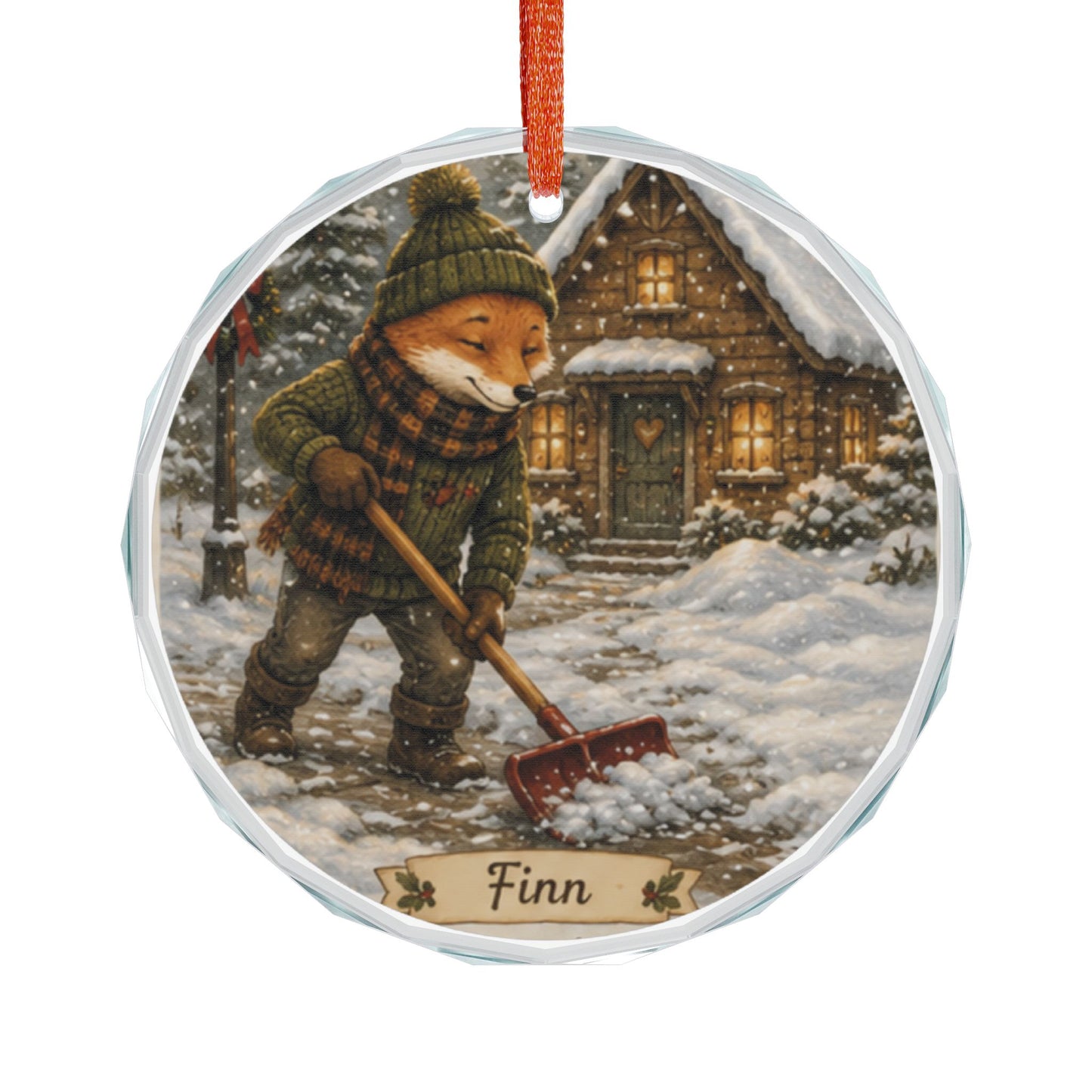 Finn’s Cozy Christmas Snow Day Glass Ornament