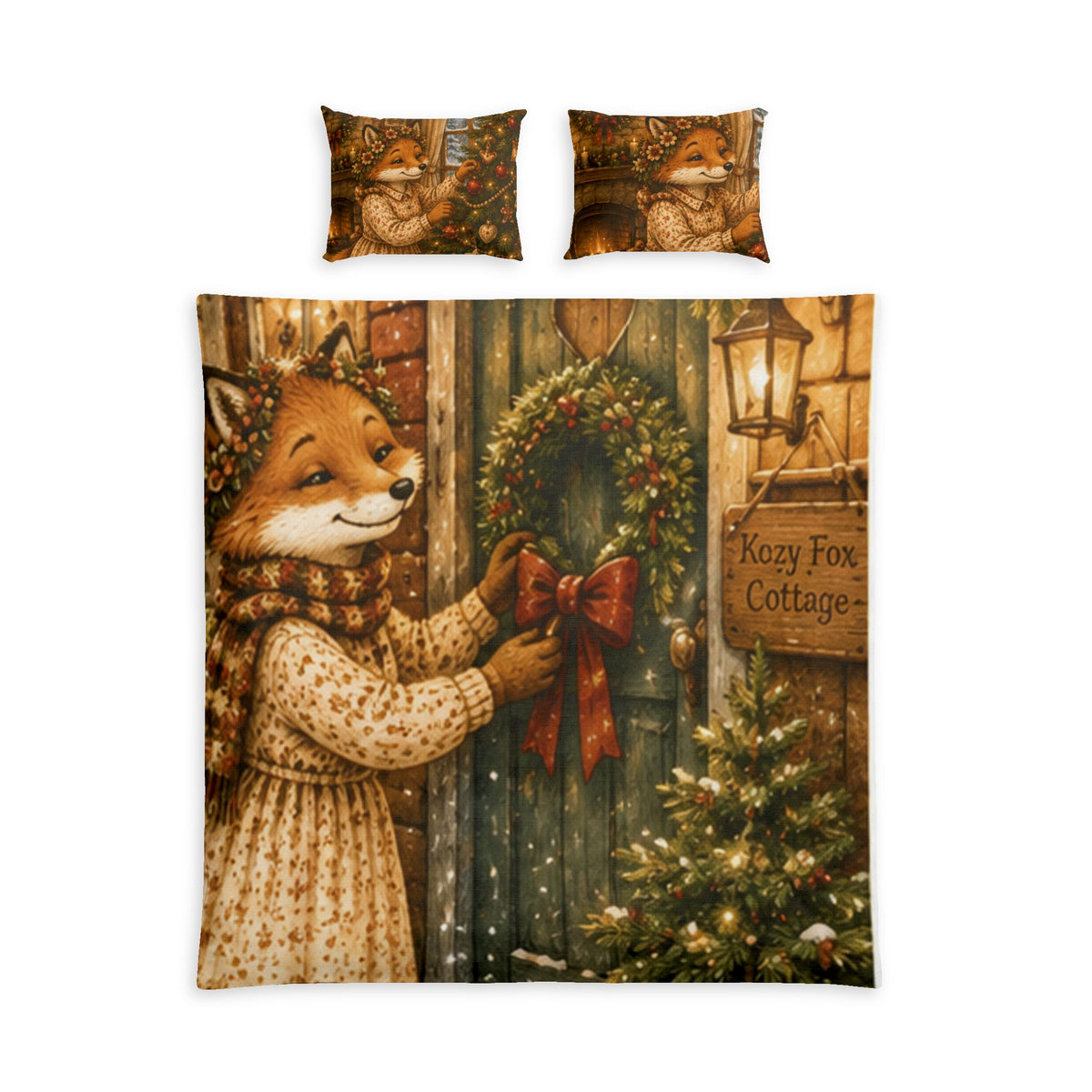 Christmas Comforter & Pillow Sham Set – Cozy Holiday Bedding | Fern's Kozy Fox Cottage
