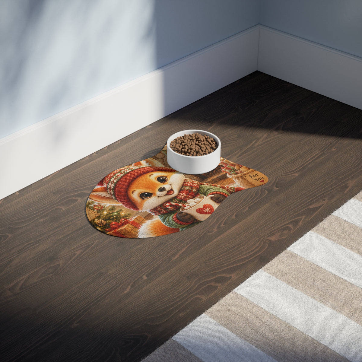 Christmas Pet Feeding Mat for Dogs & Cats – Festive Holiday Placemat, Anti-Slip | Lil Pip's Kozy Fox Cottage Collection