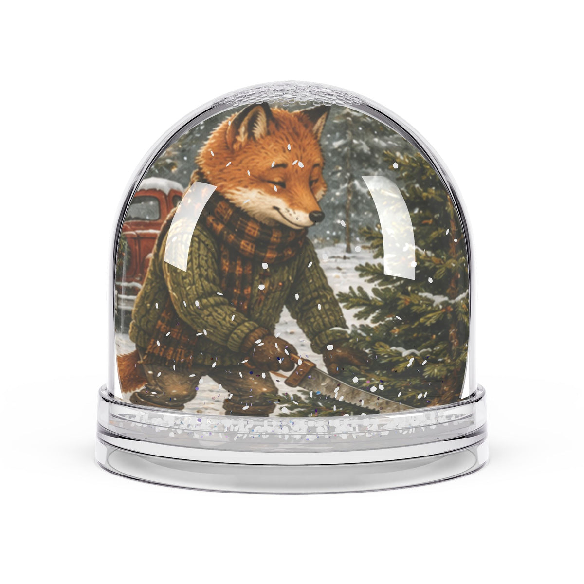 Christmas Snow Globe – Woodland Tree Adventure Holiday Decoration | Finn's Kozy Fox Cottage