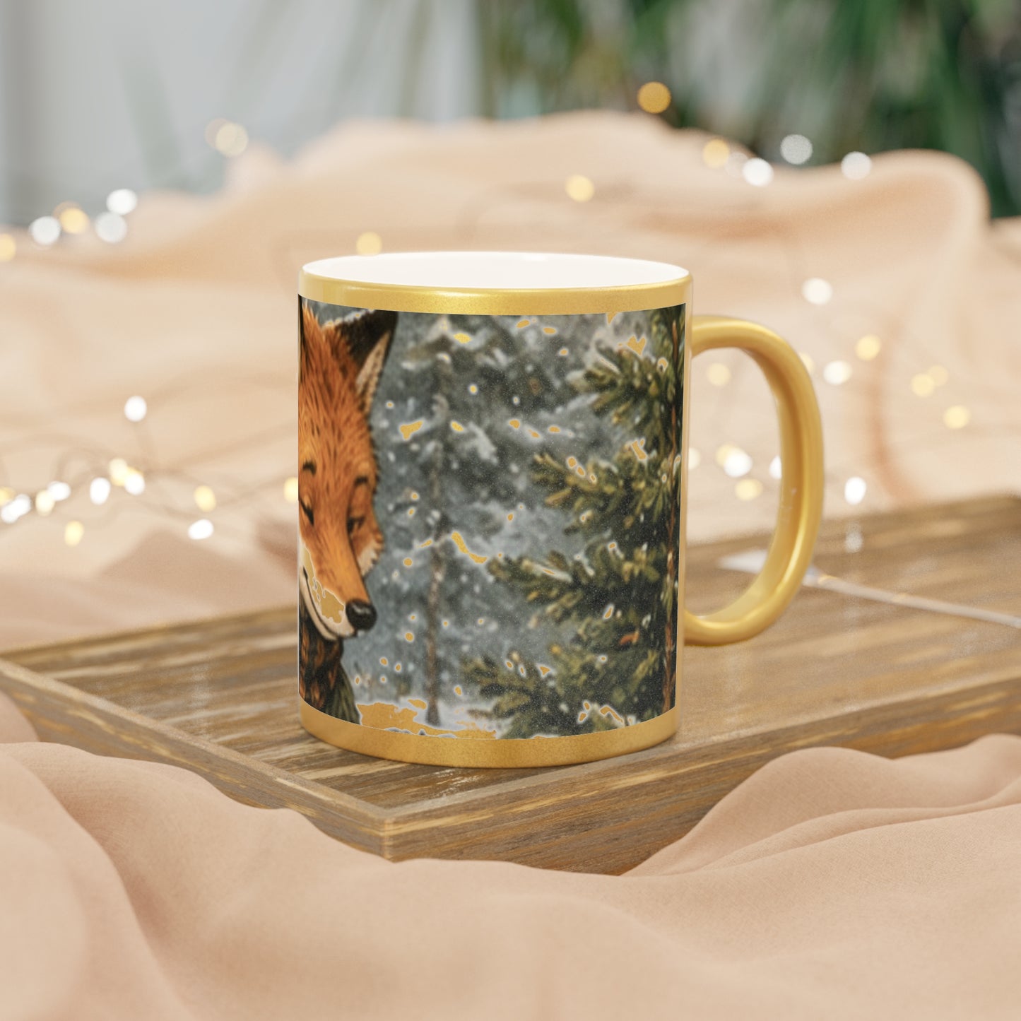 Christmas Metallic Mug Silver or Gold – Woodland Tree Adventure Holiday Mug | Finn's Kozy Fox Cottage