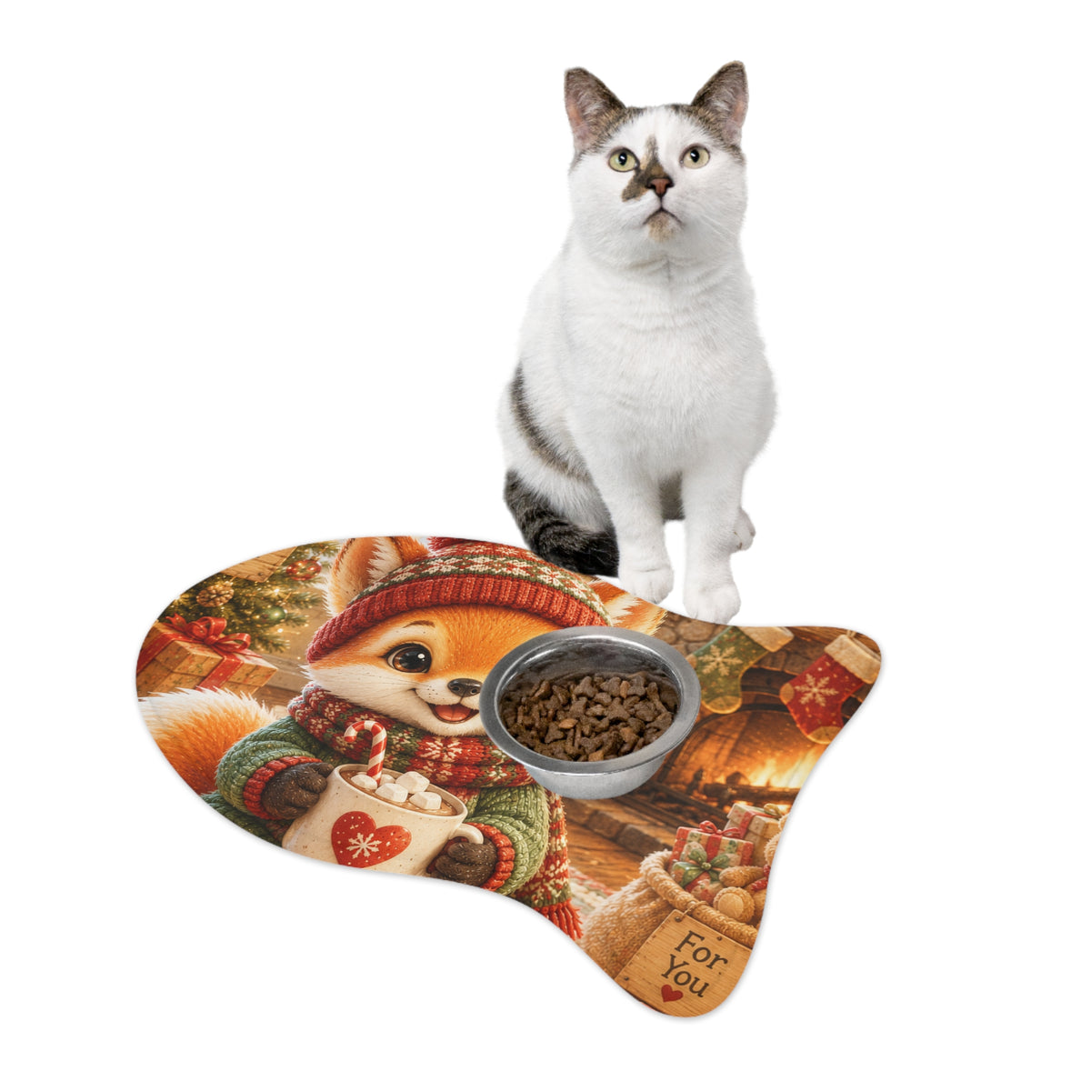 Christmas Pet Feeding Mat for Dogs & Cats – Festive Holiday Placemat, Anti-Slip | Lil Pip's Kozy Fox Cottage Collection