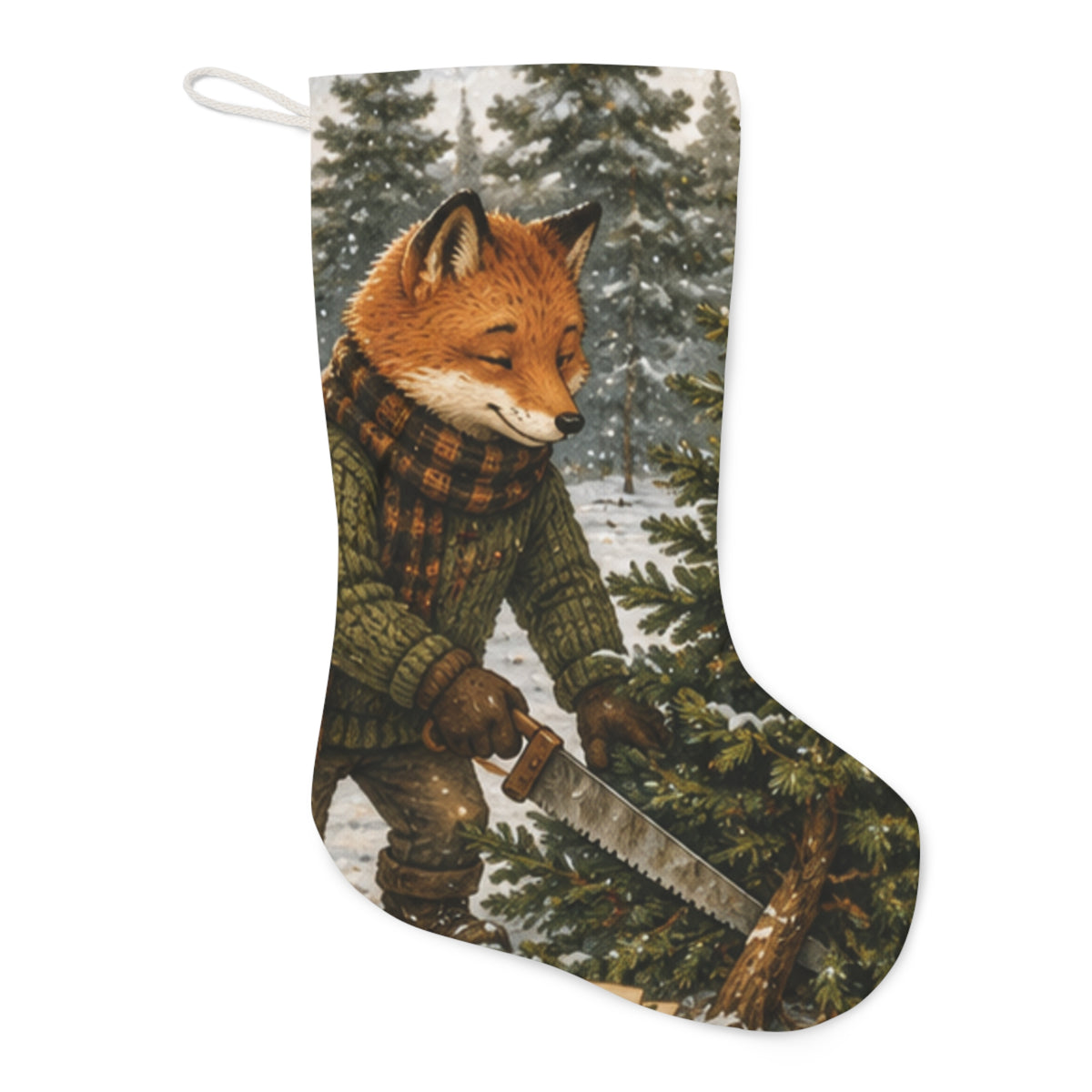 Finn’s Cozy Christmas Tree Adventure Stocking
