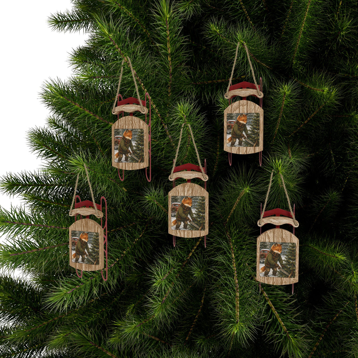 Finn’s Cozy Christmas Tree Adventure Sled Ornament