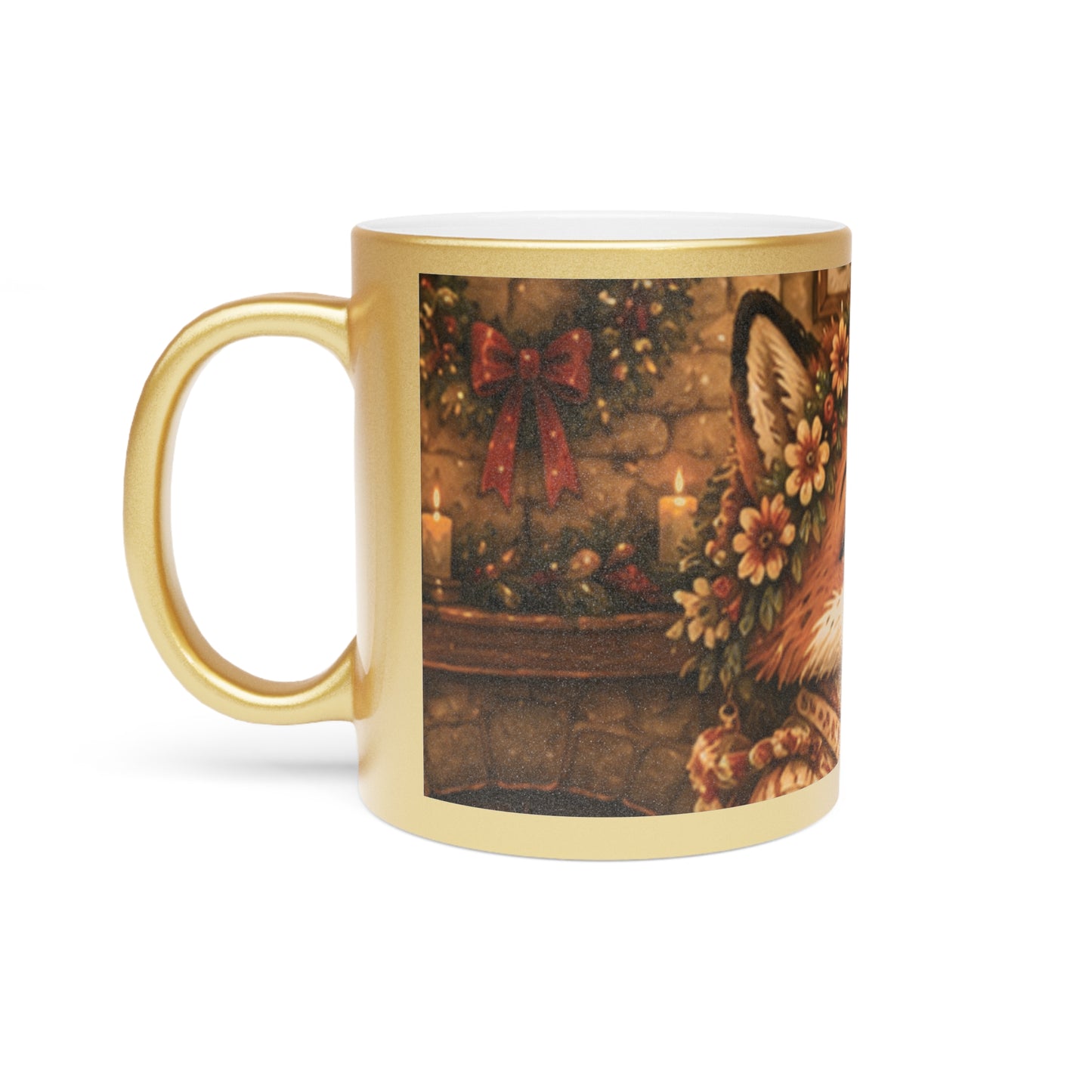 Metallic Coffee Mug Silver or Gold – Woodland Fox Holiday Mug | Fern's Kozy Fox Cottage