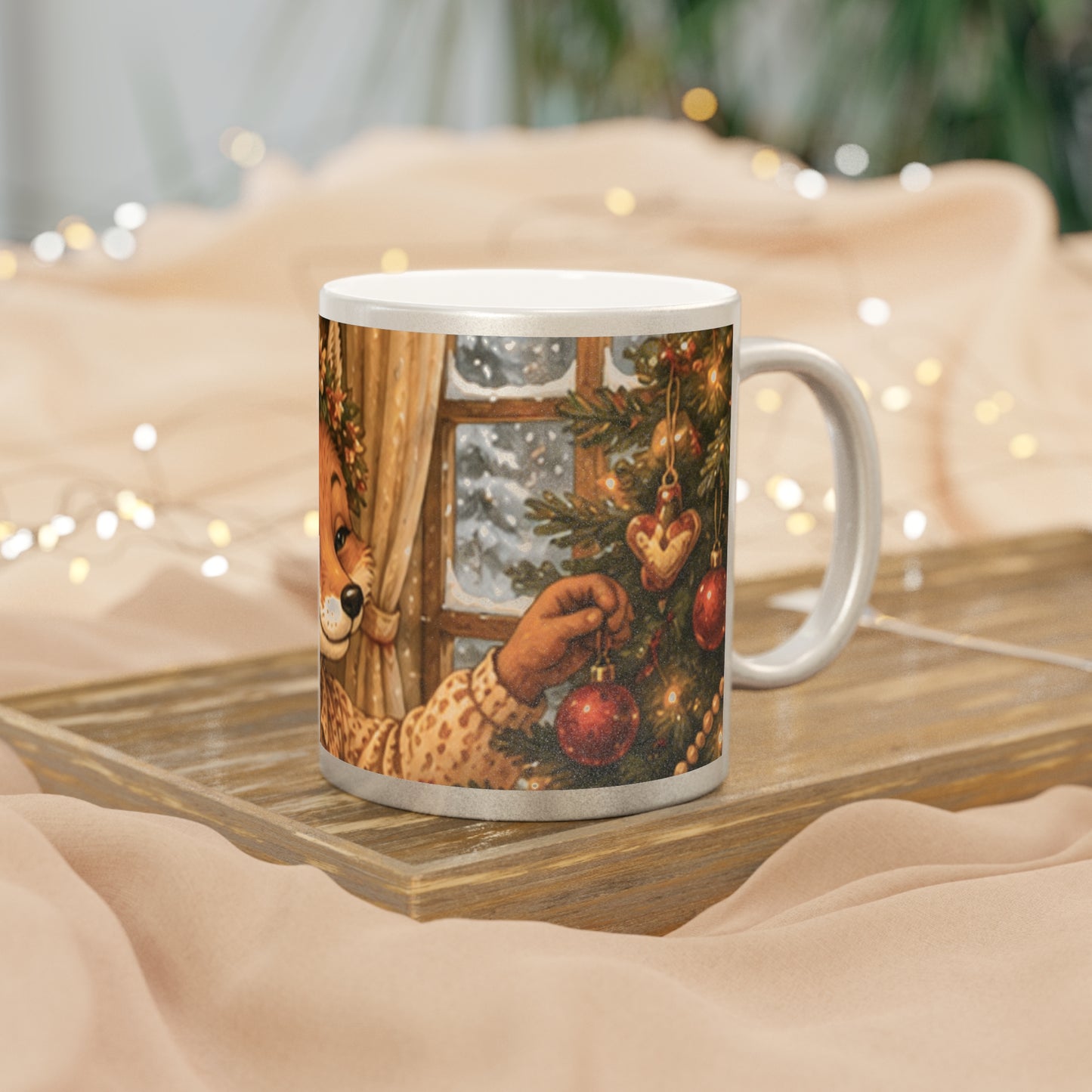 Metallic Coffee Mug Silver or Gold – Woodland Fox Holiday Mug | Fern's Kozy Fox Cottage