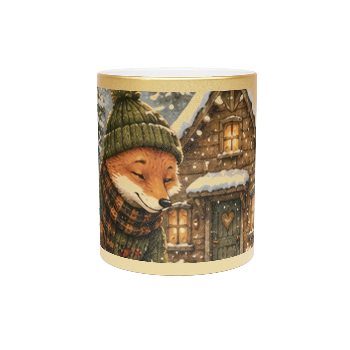 Metallic Coffee Mug Silver or Gold – Woodland Fox Holiday Mug | Finn's Kozy Fox Cottage