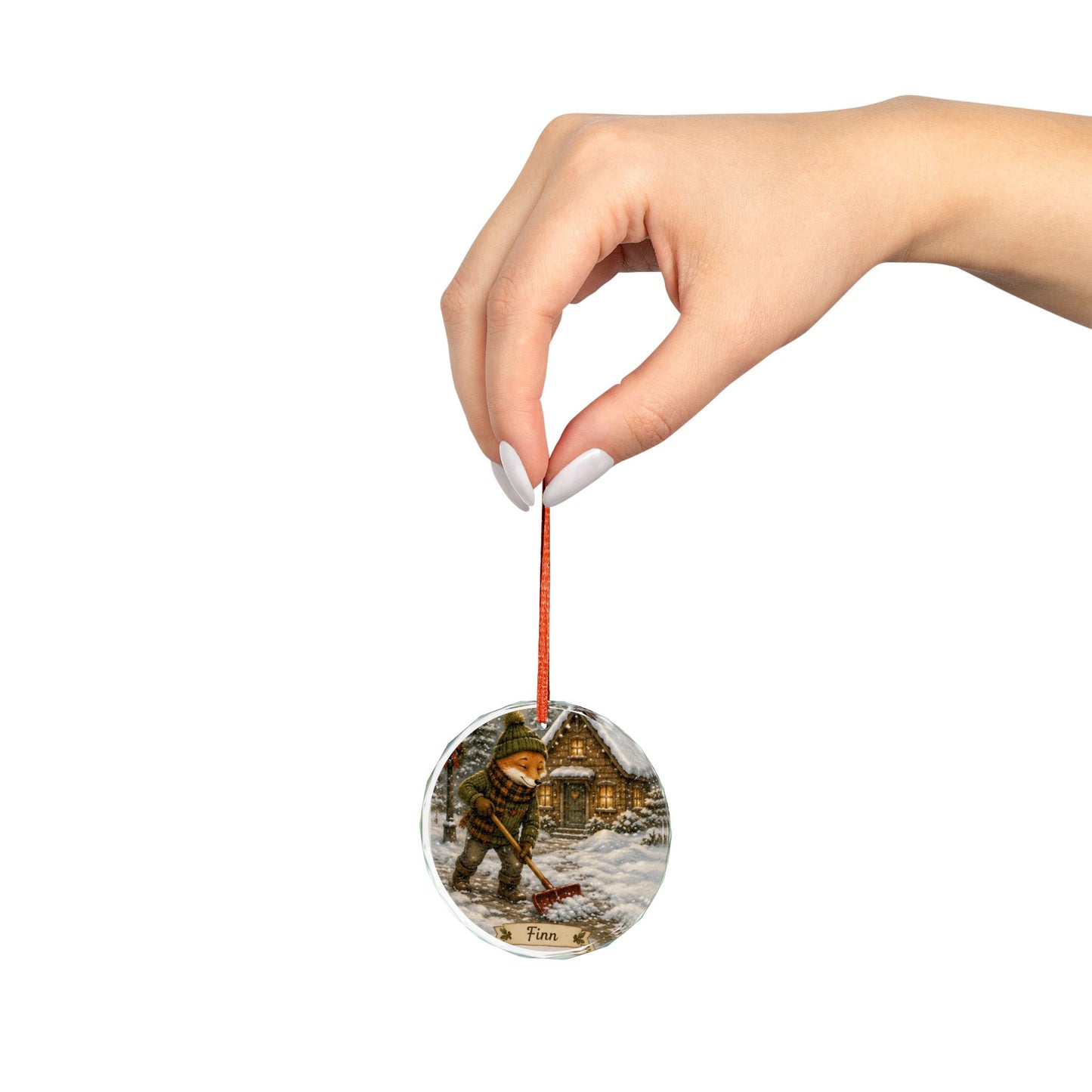 Finn’s Cozy Christmas Snow Day Glass Ornament