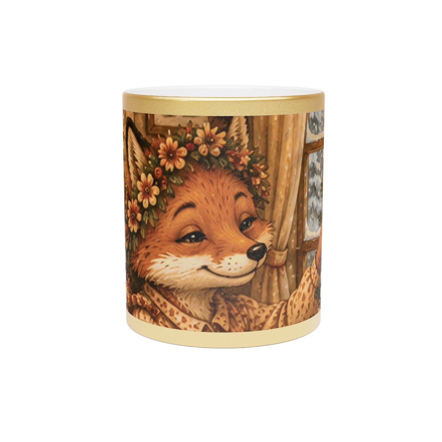 Metallic Coffee Mug Silver or Gold – Woodland Fox Holiday Mug | Fern's Kozy Fox Cottage