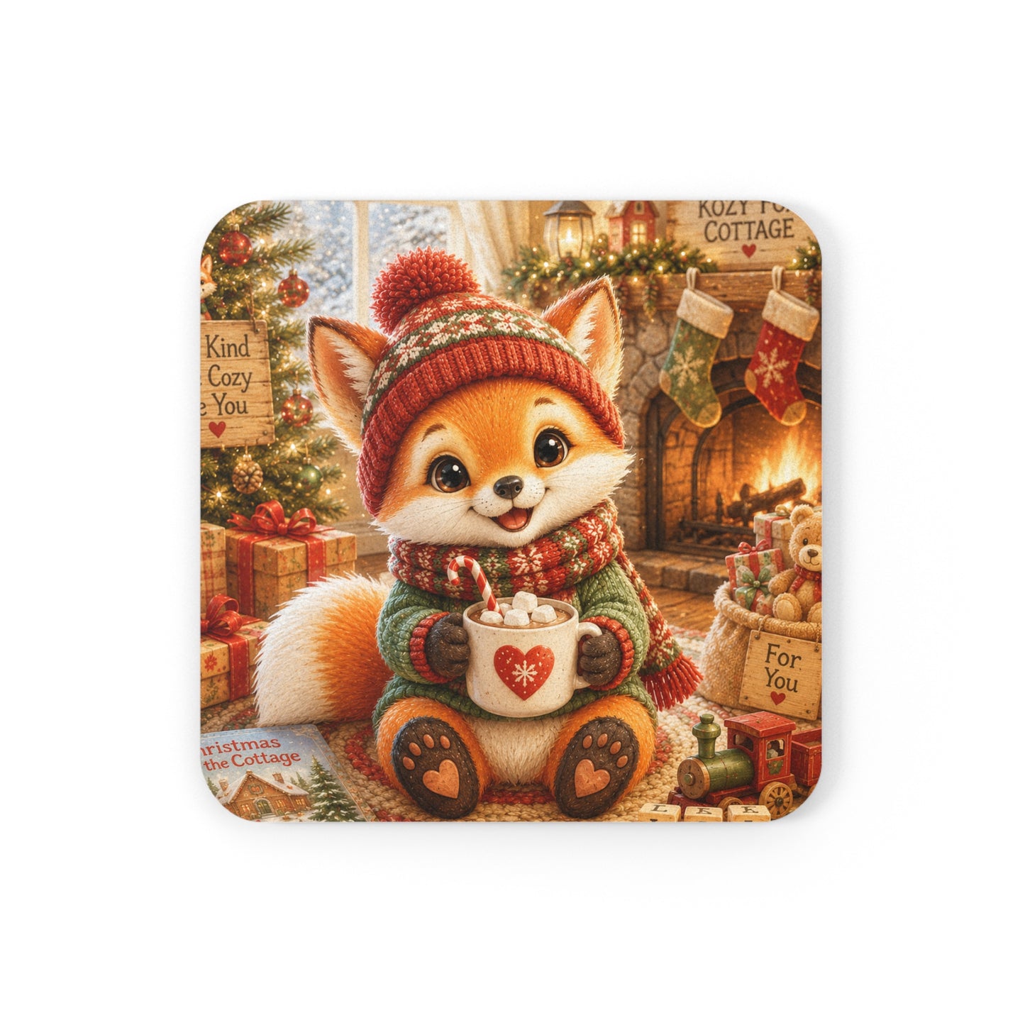 Christmas Coaster – Cork-Back Holiday Drink Coaster | Lil Pip's Kozy Fox Cottage