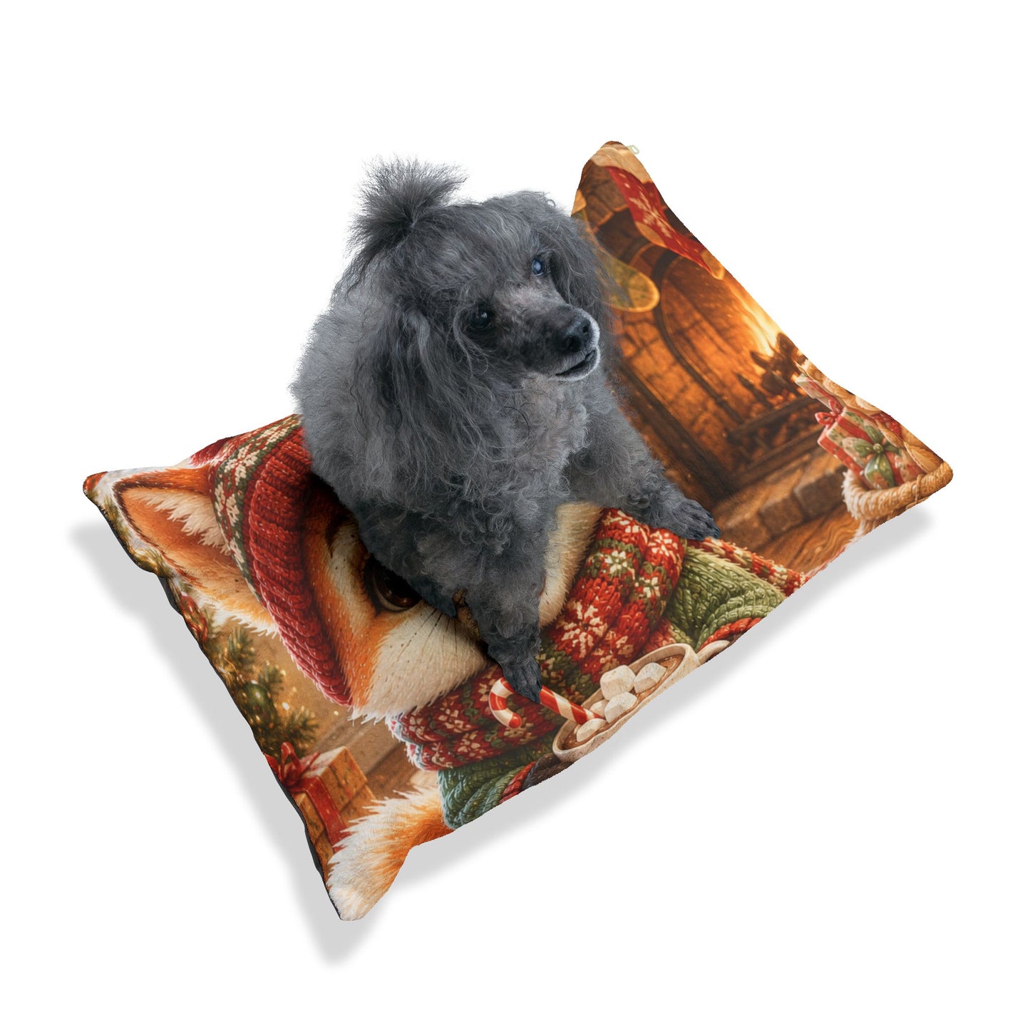 Christmas Pet Bed for Dogs & Cats – Cozy Holiday Dog & Cat Bed, 3 Sizes | Lil Pip's Kozy Fox Cottage Collection