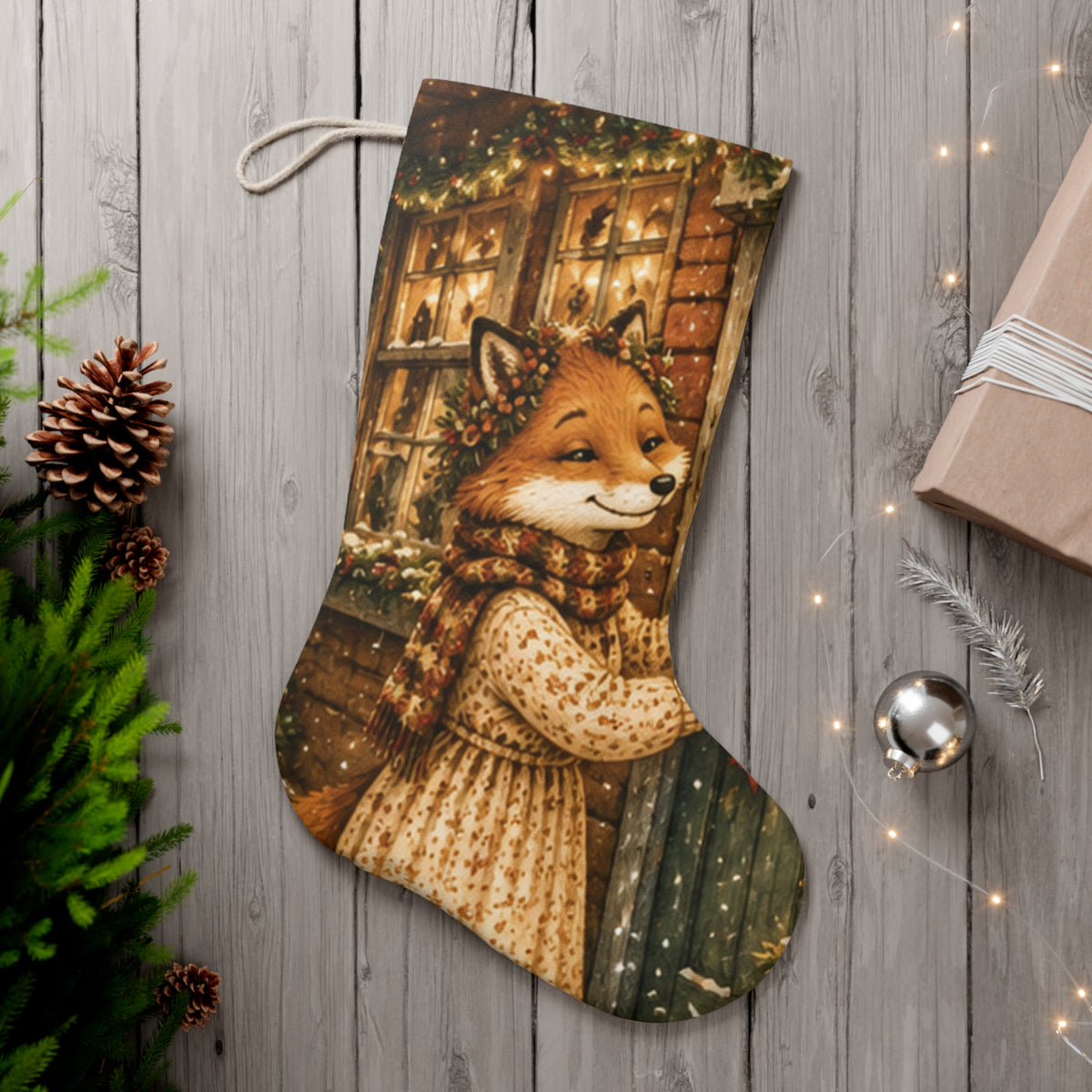 Fern’s Cozy Christmas Welcome Home Reversible Stocking – Fern & Wreath