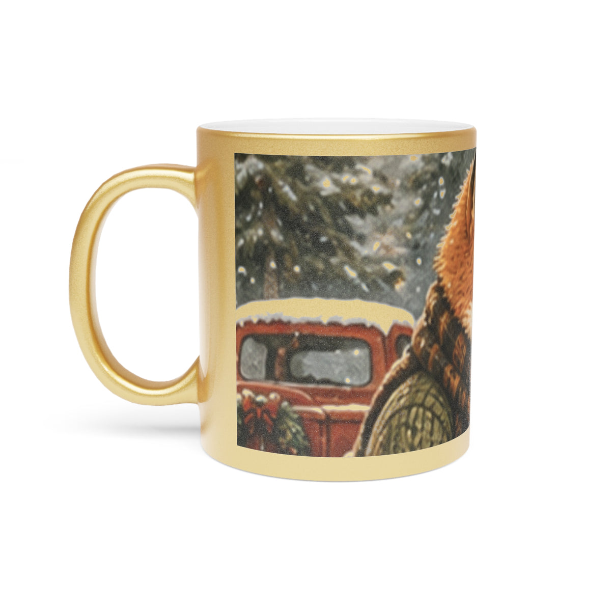 Christmas Metallic Mug Silver or Gold – Woodland Tree Adventure Holiday Mug | Finn's Kozy Fox Cottage