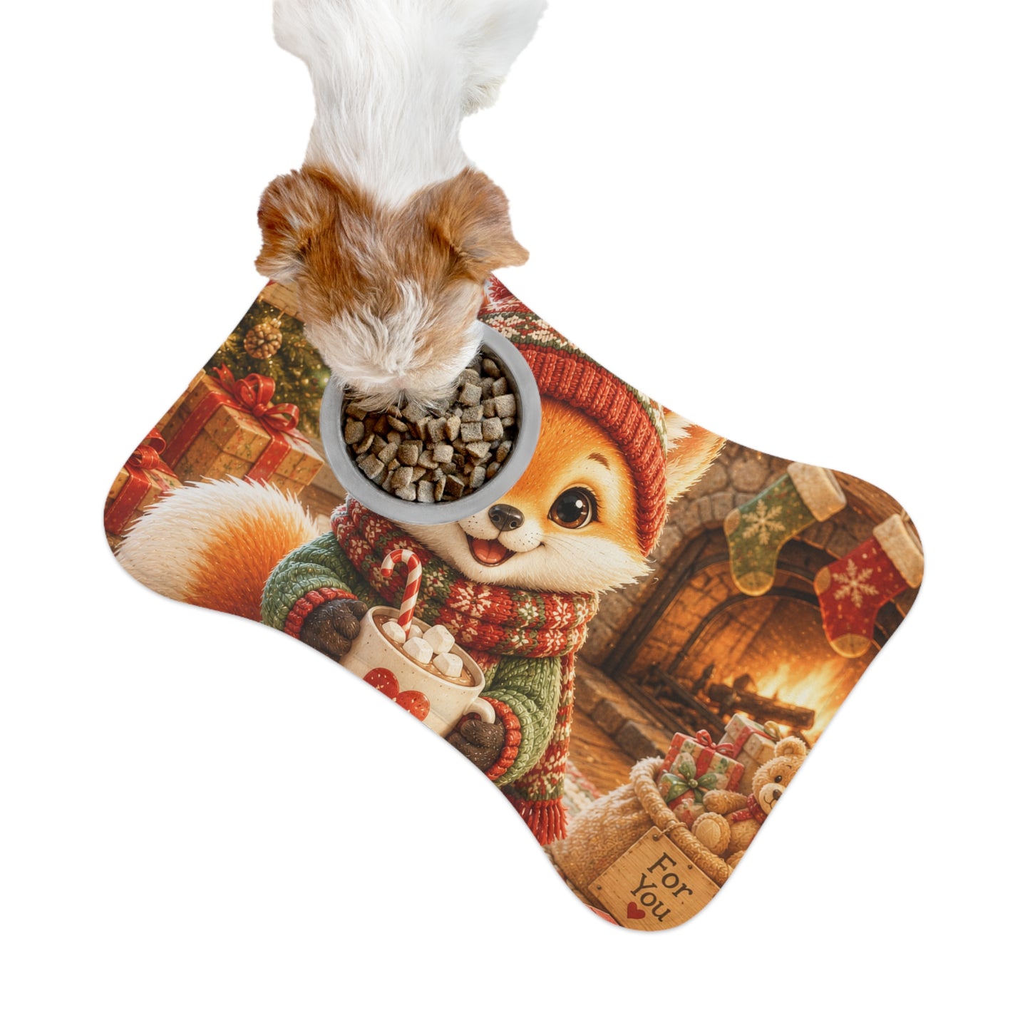 Christmas Pet Feeding Mat for Dogs & Cats – Festive Holiday Placemat, Anti-Slip | Lil Pip's Kozy Fox Cottage Collection