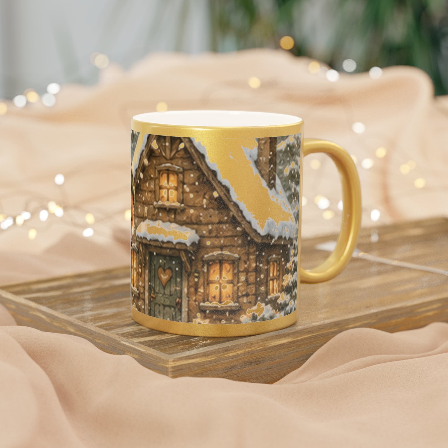 Metallic Coffee Mug Silver or Gold – Woodland Fox Holiday Mug | Finn's Kozy Fox Cottage