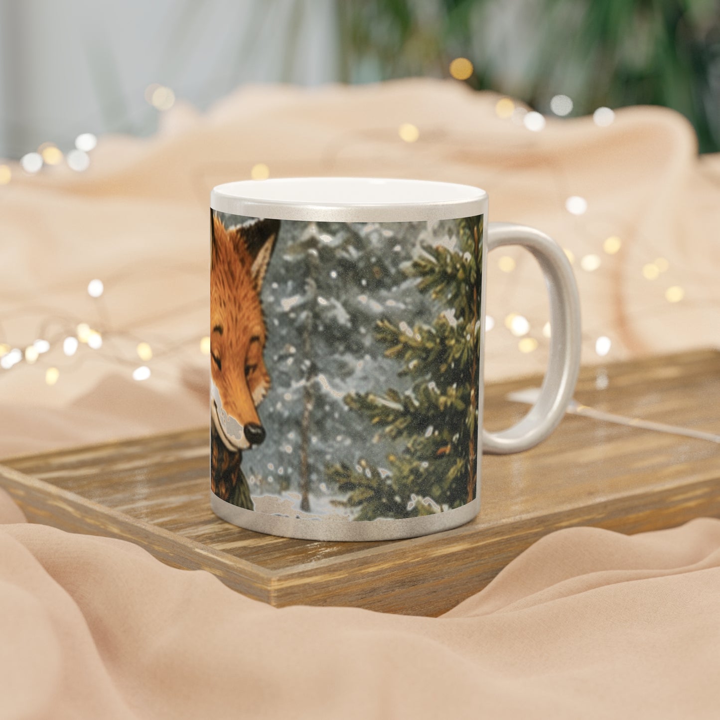 Christmas Metallic Mug Silver or Gold – Woodland Tree Adventure Holiday Mug | Finn's Kozy Fox Cottage