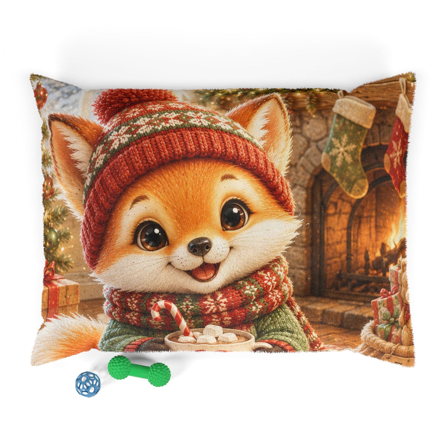 Christmas Pet Bed for Dogs & Cats – Cozy Holiday Dog & Cat Bed, 3 Sizes | Lil Pip's Kozy Fox Cottage Collection