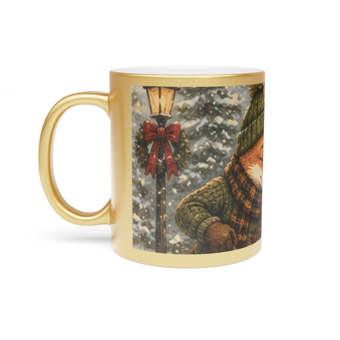 Metallic Coffee Mug Silver or Gold – Woodland Fox Holiday Mug | Finn's Kozy Fox Cottage