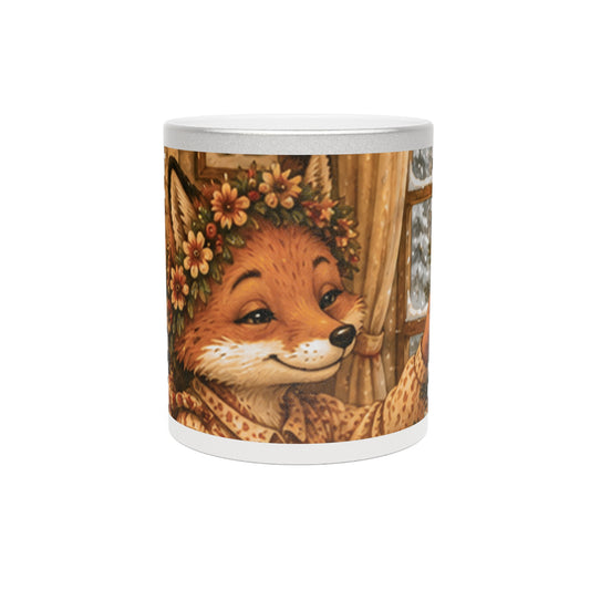 Metallic Coffee Mug Silver or Gold – Woodland Fox Holiday Mug | Fern's Kozy Fox Cottage