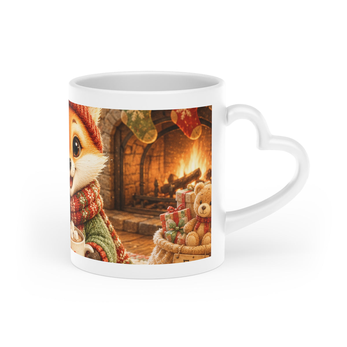 Christmas Heart Handle Mug – Festive Holiday Coffee Mug | Lil Pip's Kozy Fox Cottage