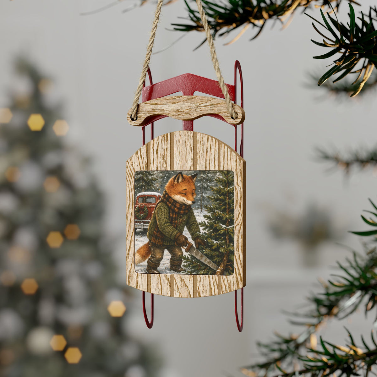 Finn’s Cozy Christmas Tree Adventure Sled Ornament
