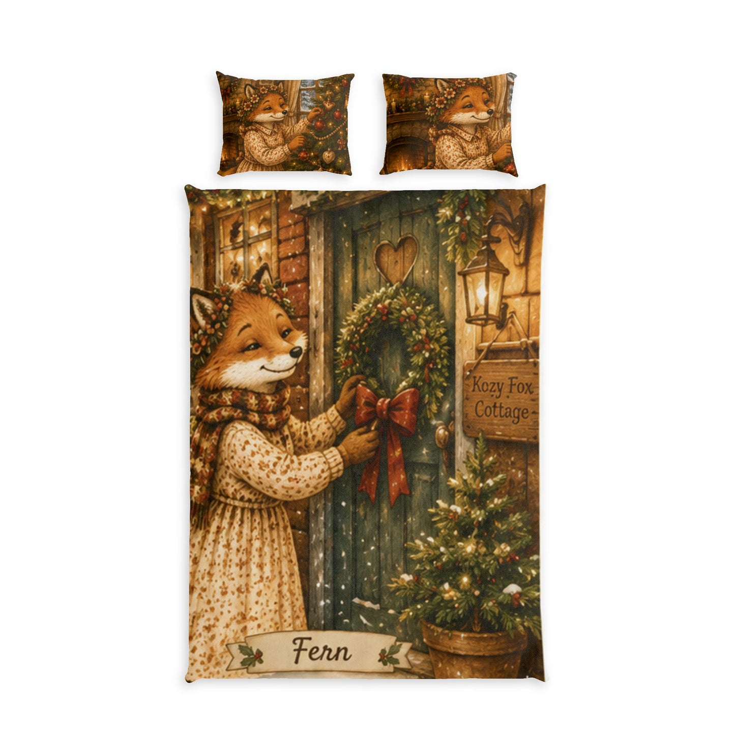Christmas Comforter & Pillow Sham Set – Cozy Holiday Bedding | Fern's Kozy Fox Cottage