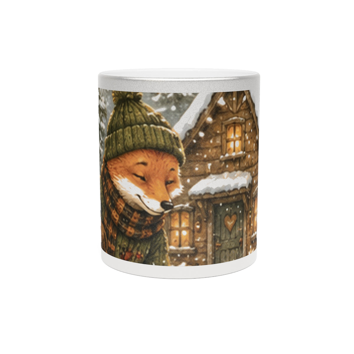 Metallic Coffee Mug Silver or Gold – Woodland Fox Holiday Mug | Finn's Kozy Fox Cottage