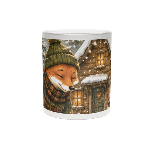 Metallic Coffee Mug Silver or Gold – Woodland Fox Holiday Mug | Finn's Kozy Fox Cottage