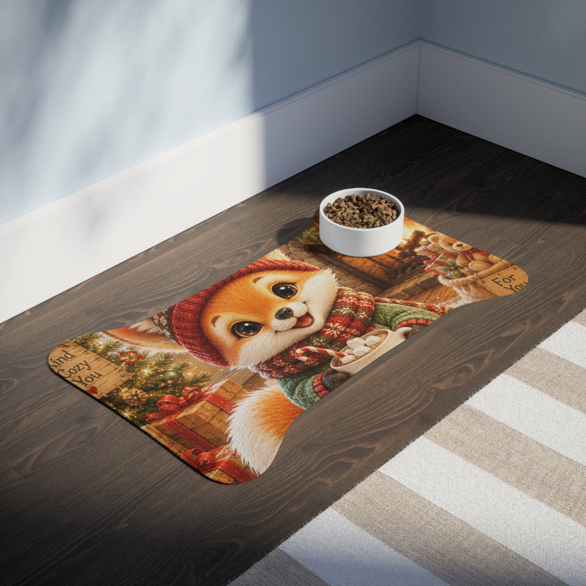 Christmas Pet Feeding Mat for Dogs & Cats – Festive Holiday Placemat, Anti-Slip | Lil Pip's Kozy Fox Cottage Collection