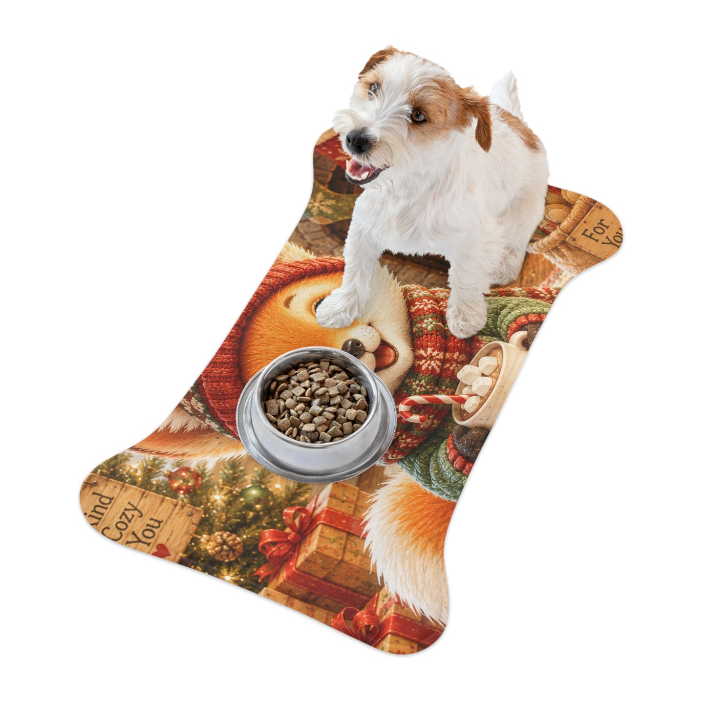 Christmas Pet Feeding Mat for Dogs & Cats – Festive Holiday Placemat, Anti-Slip | Lil Pip's Kozy Fox Cottage Collection