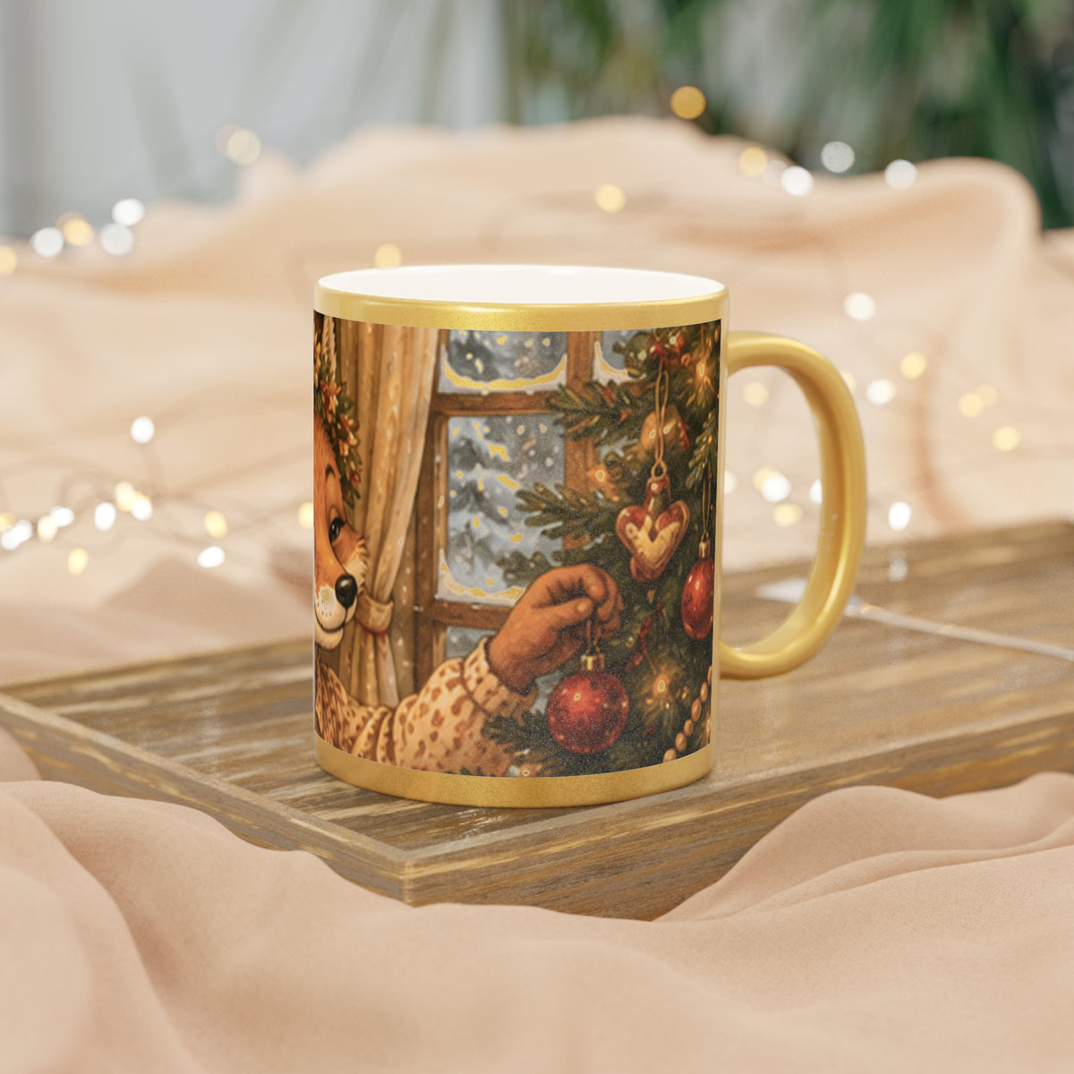 Metallic Coffee Mug Silver or Gold – Woodland Fox Holiday Mug | Fern's Kozy Fox Cottage