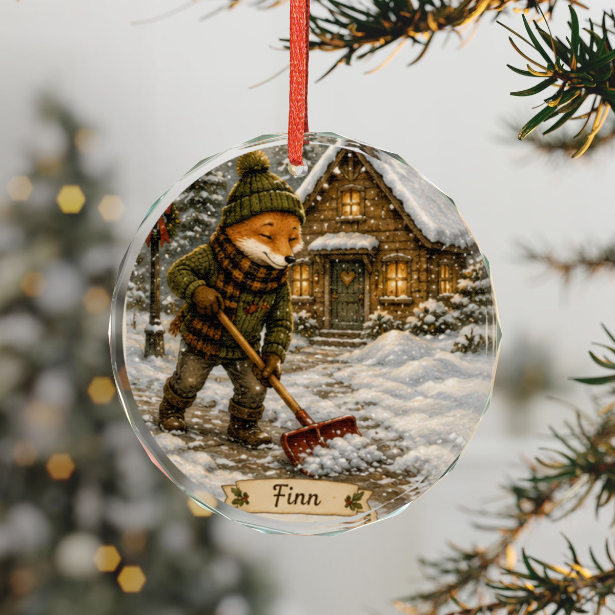Finn’s Cozy Christmas Snow Day Glass Ornament