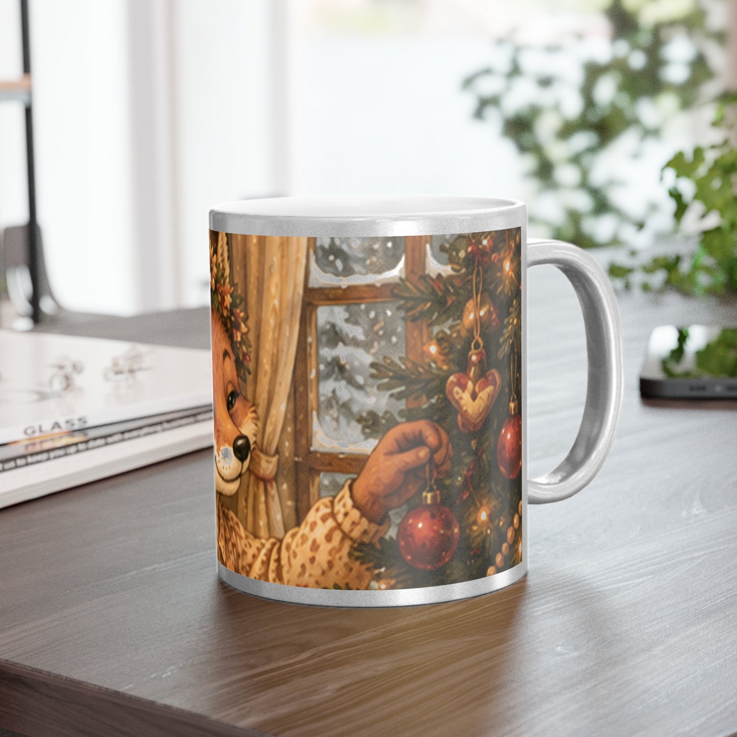 Metallic Coffee Mug Silver or Gold – Woodland Fox Holiday Mug | Fern's Kozy Fox Cottage