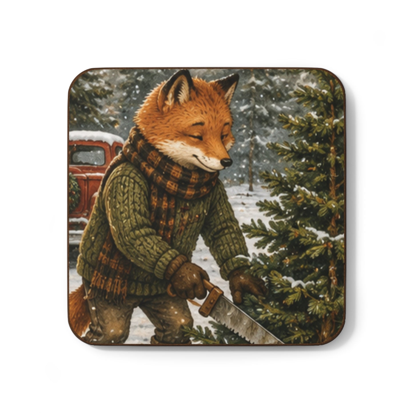 Christmas Coaster – Woodland Tree Adventure Holiday Drink Coaster | Finn's Kozy Fox Cottage
